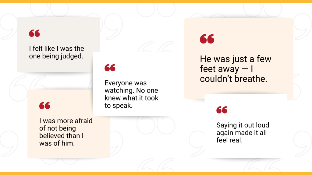 Emotional quotes describing what courtroom trauma feels like for individuals facing their trafficker.